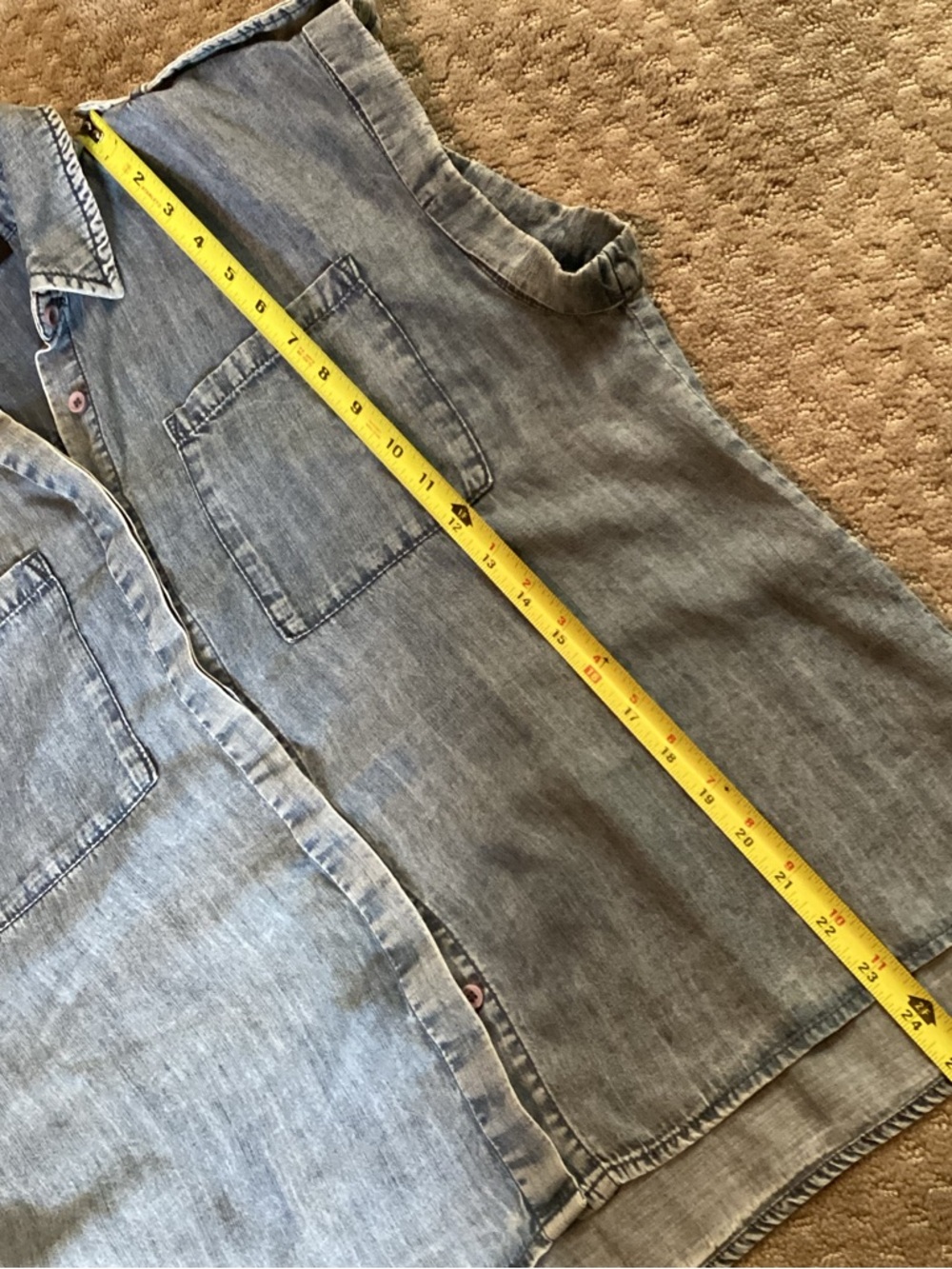 Sugar+Lips Denim Sleeveless Button-Front Top w/pockets, epilates, loose fit,M - Picture 8 of 11